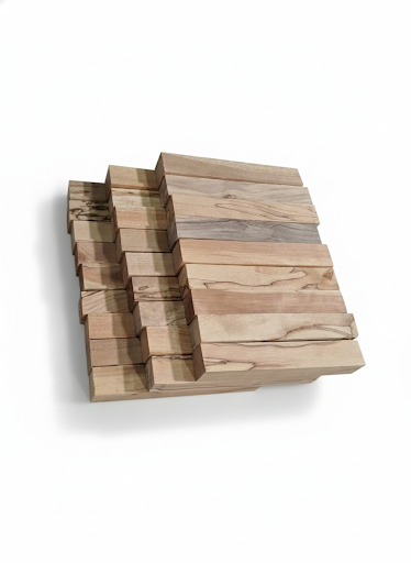 End grain view of spalted maple pen blanks, 1 × 1 × 6 in