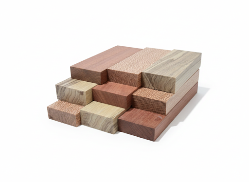 Seasoned natural hardwood knife handle blanks showing varied grain and color