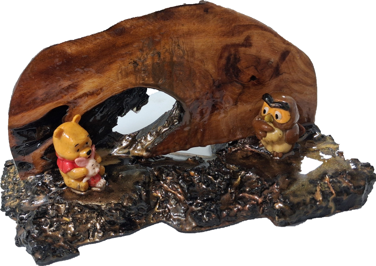 Winnie the Pooh, Piglet and Owl reclaimed wood and epoxy sculpture