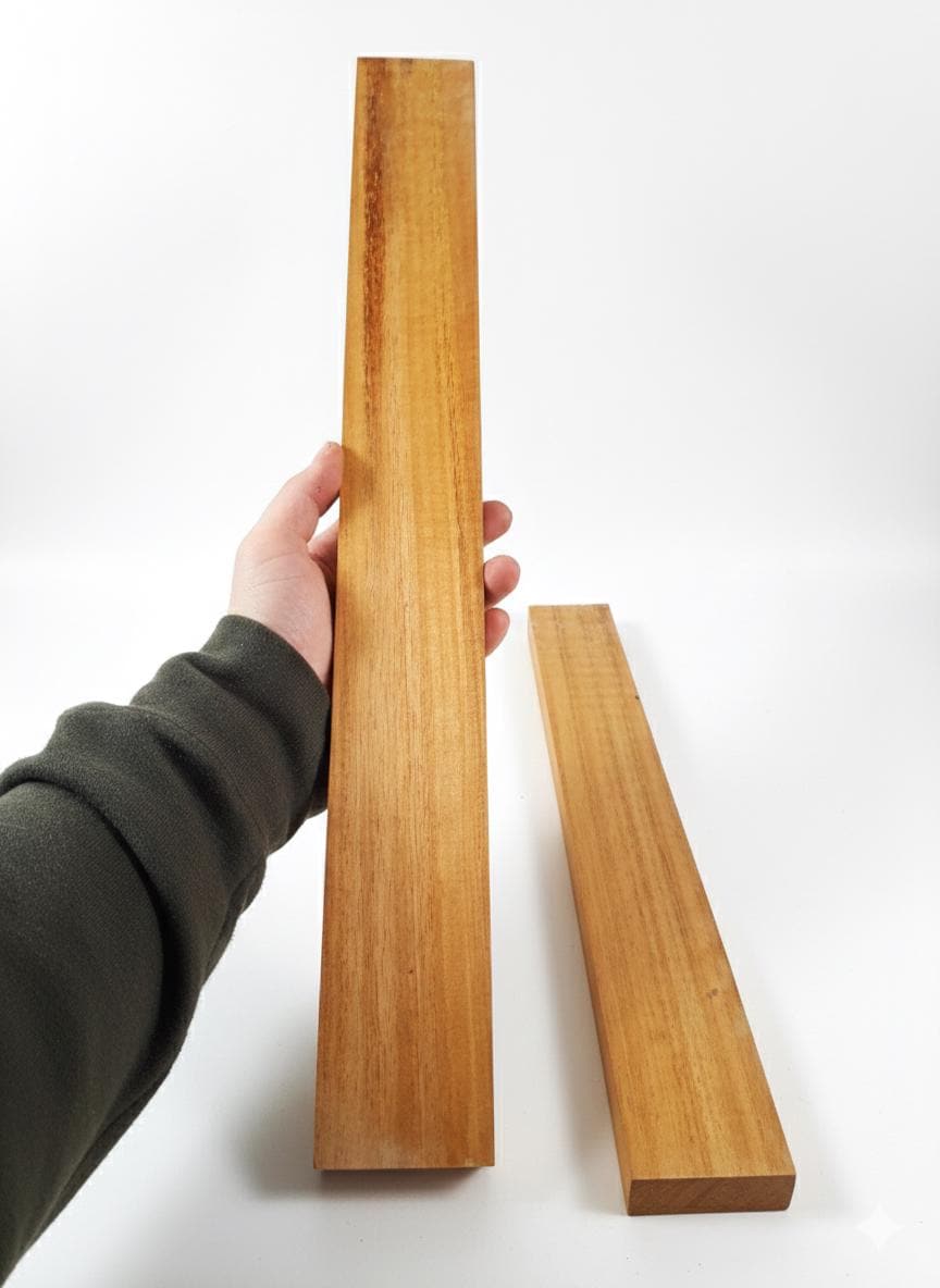 Matched golden exotic hardwood pair, set of 2, 20.5 in pieces