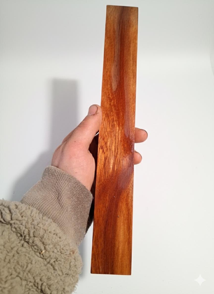 Deep red exotic hardwood blank with fine linear grain and rich color