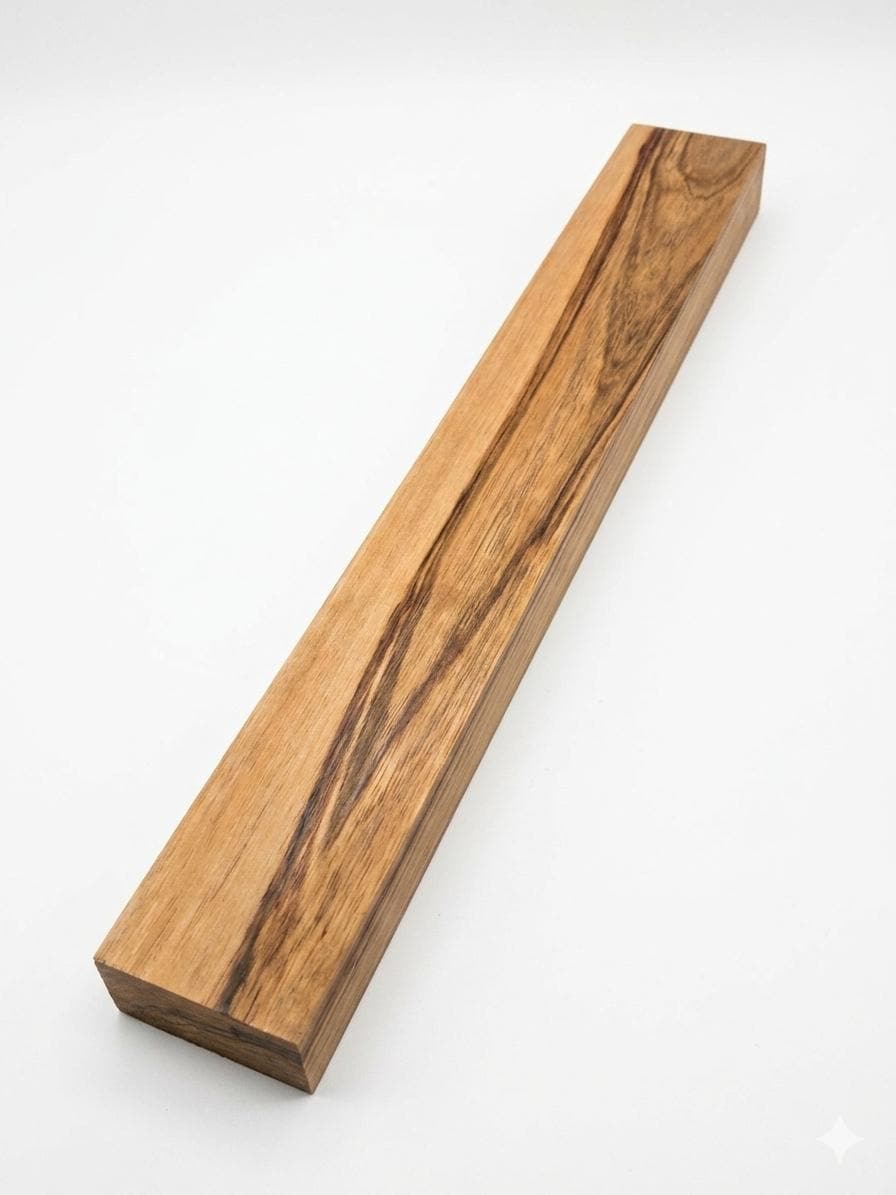 Ultra-dense Lignum Vitae wood blank with dark veins and strong grain contrast
