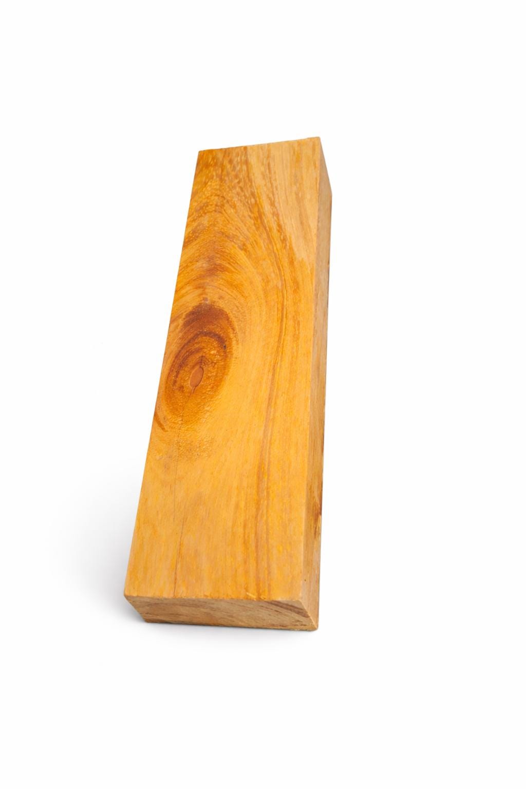 Golden exotic hardwood turning blank with natural brown eye, 6.875 in