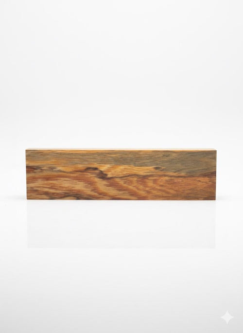 Figured Canarywood blank, 8 in, mineral contrast and light spalting
