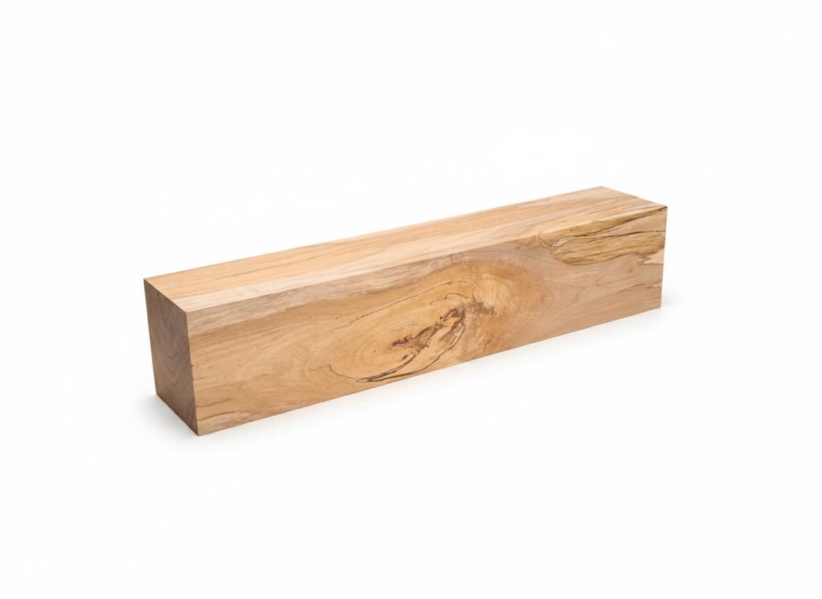 Reverse face of spalted Maple block with golden grain and dark pattern