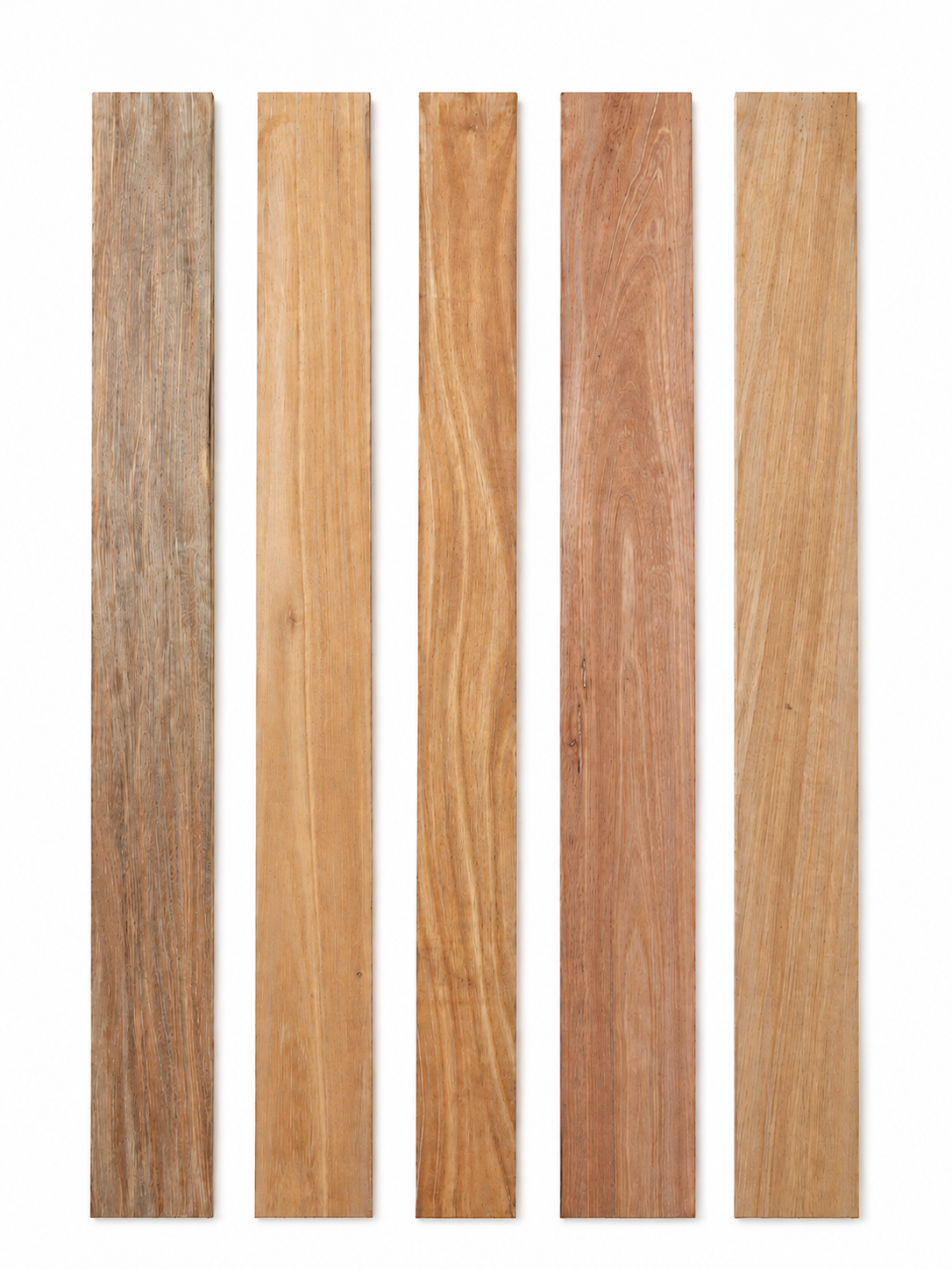 Lot #31, five dense long hardwood boards with golden light-brown tones