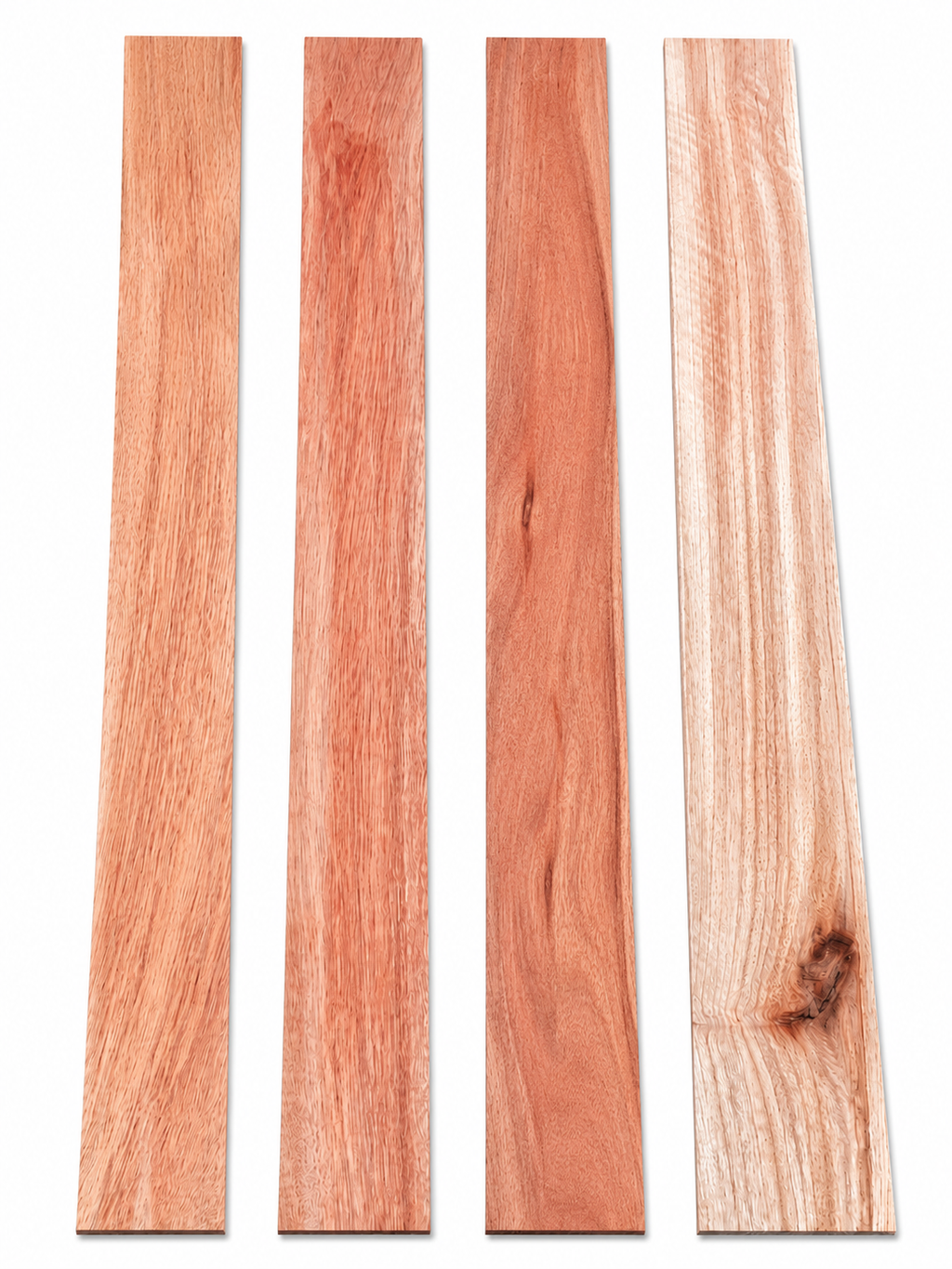 Lot #4, four Rosewood long boards with salmon and pink-brown tones