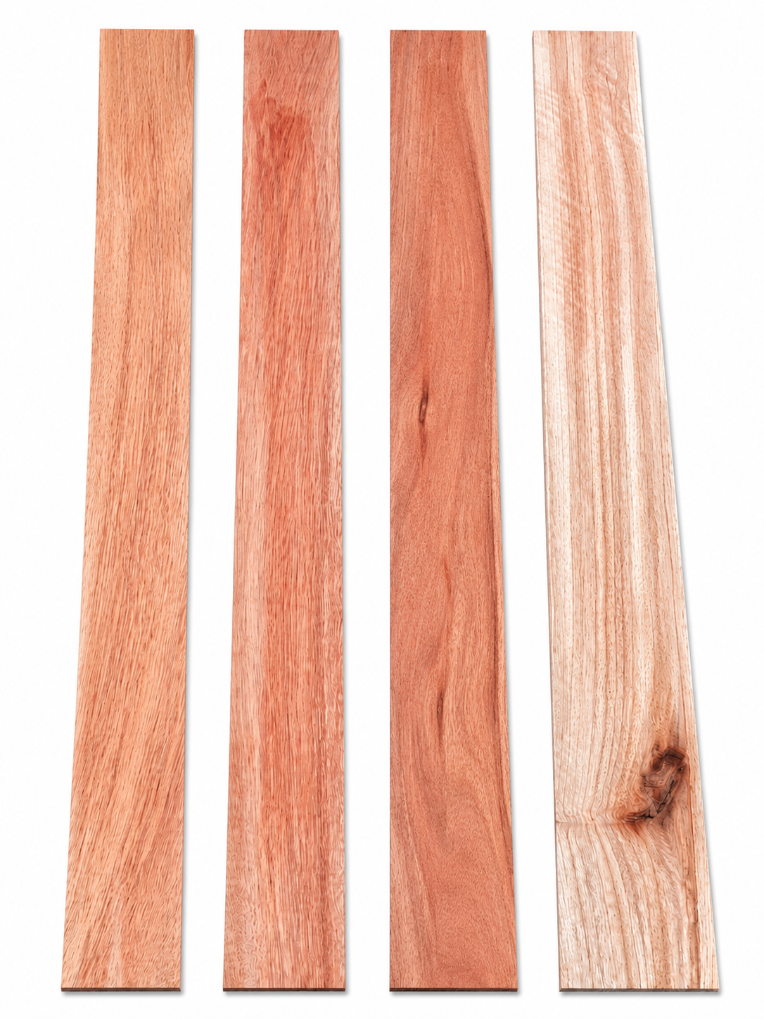 Lot #4, four Rosewood long boards with salmon and pink-brown tones