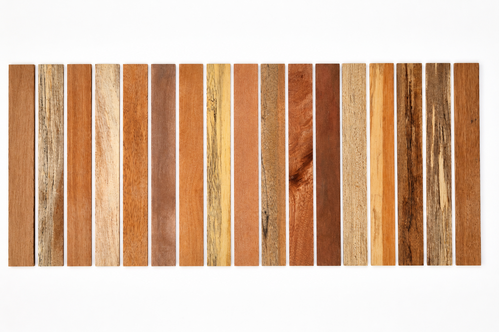 Lot A exotic hardwood board pack, 17 boards, 18 in minimum