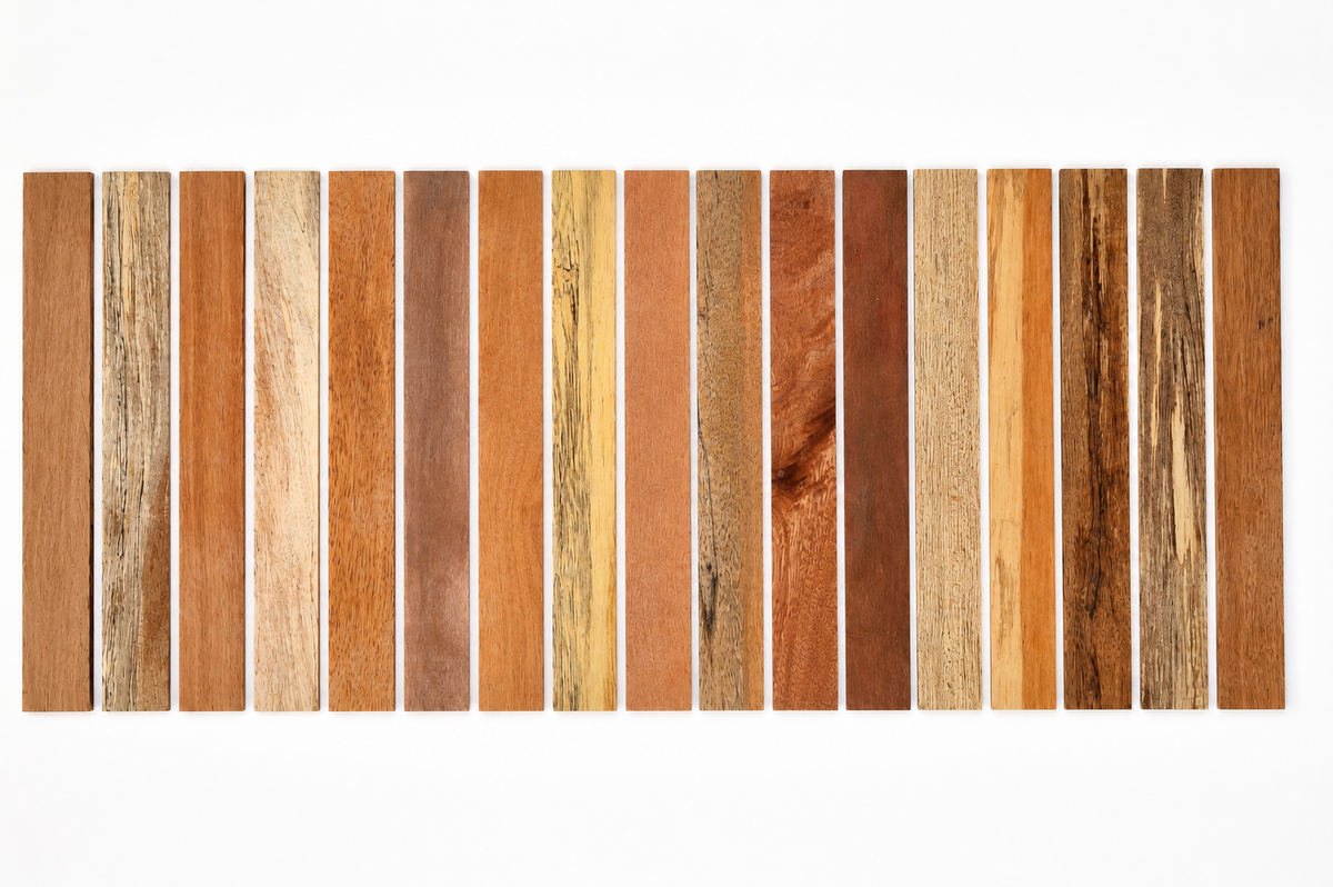 Lot A exotic hardwood board pack, 17 boards, 18 in minimum