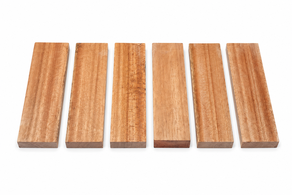 Khaya Rose wood blocks, lot of 6, pink to golden-brown tones