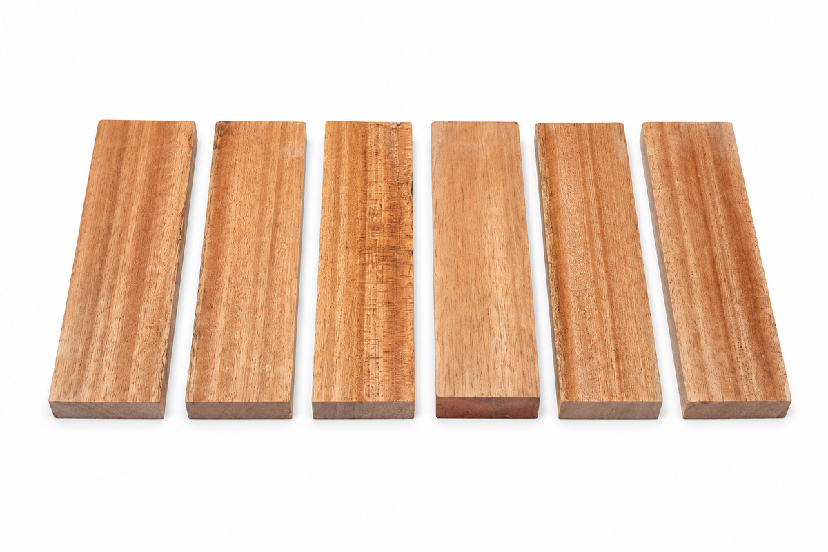 Khaya Rose wood blocks, lot of 6, pink to golden-brown tones