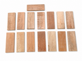 Lot E exotic wood craft boards, set of 15, 6.5 × 2.5 in