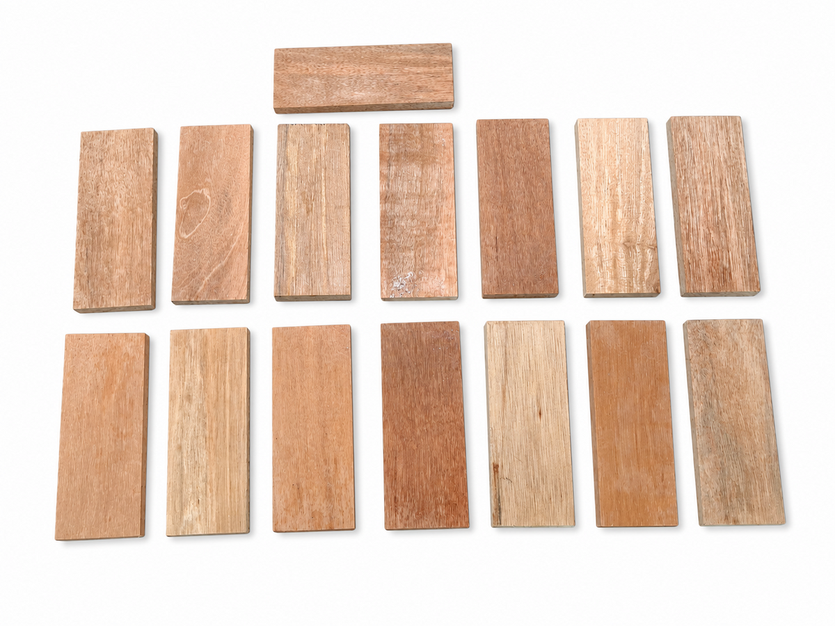Lot E exotic wood craft boards, set of 15, 6.5 × 2.5 in