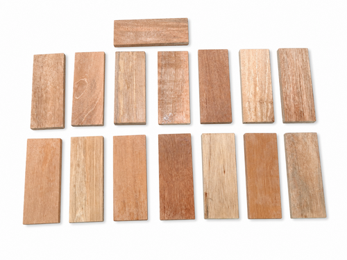 Lot E exotic wood craft boards, set of 15, 6.5 × 2.5 in