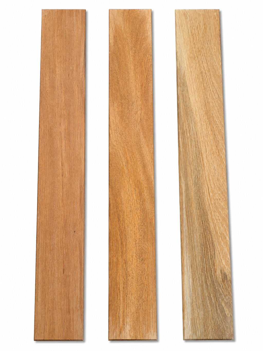 Lot #44, three long hardwood boards with honey-brown and golden tones