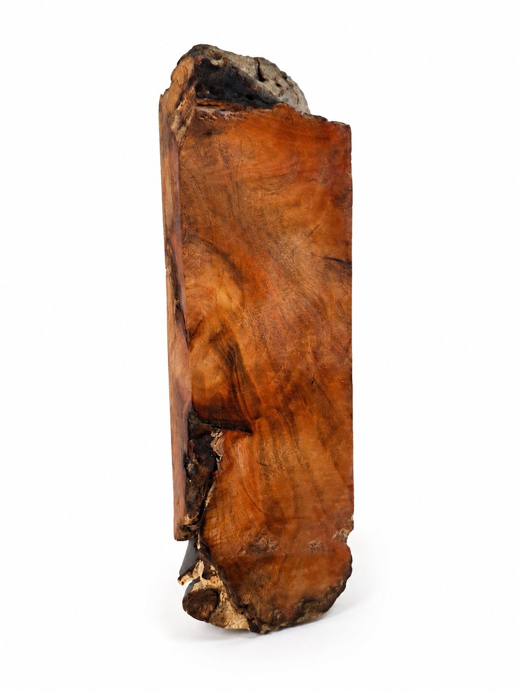 Maple burl piece, 6.5 in, amber figure and natural bark edges