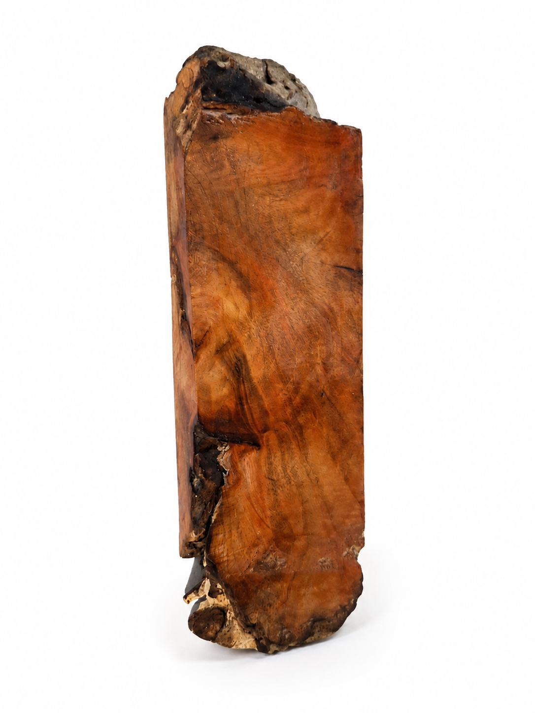 Maple burl piece, 6.5 in, amber figure and natural bark edges