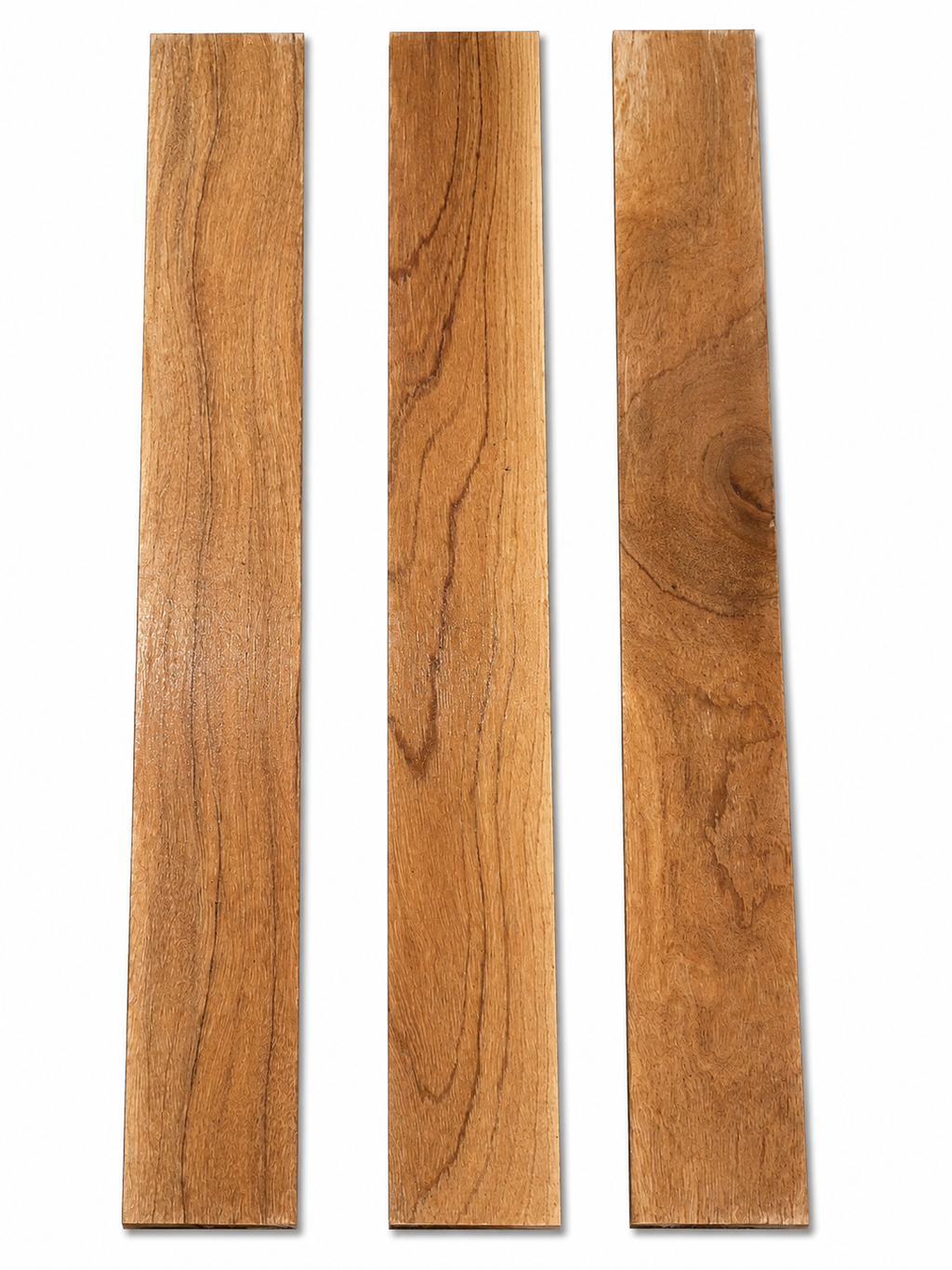 Lot #45, three golden-brown figured hardwood boards, exact pieces