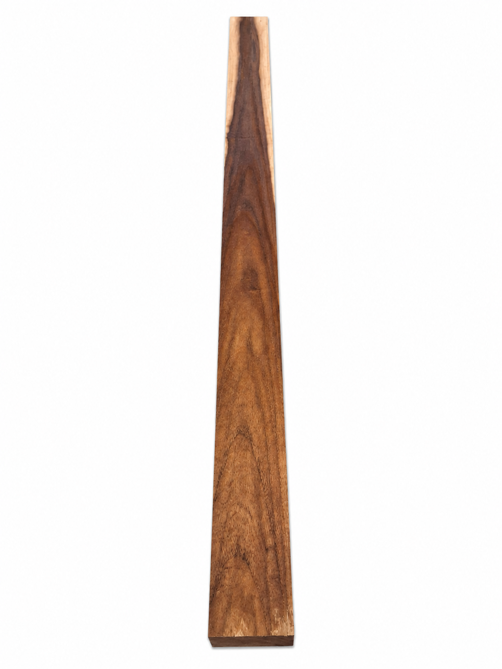 Ash-gray exotic hardwood board with flowing charcoal grain