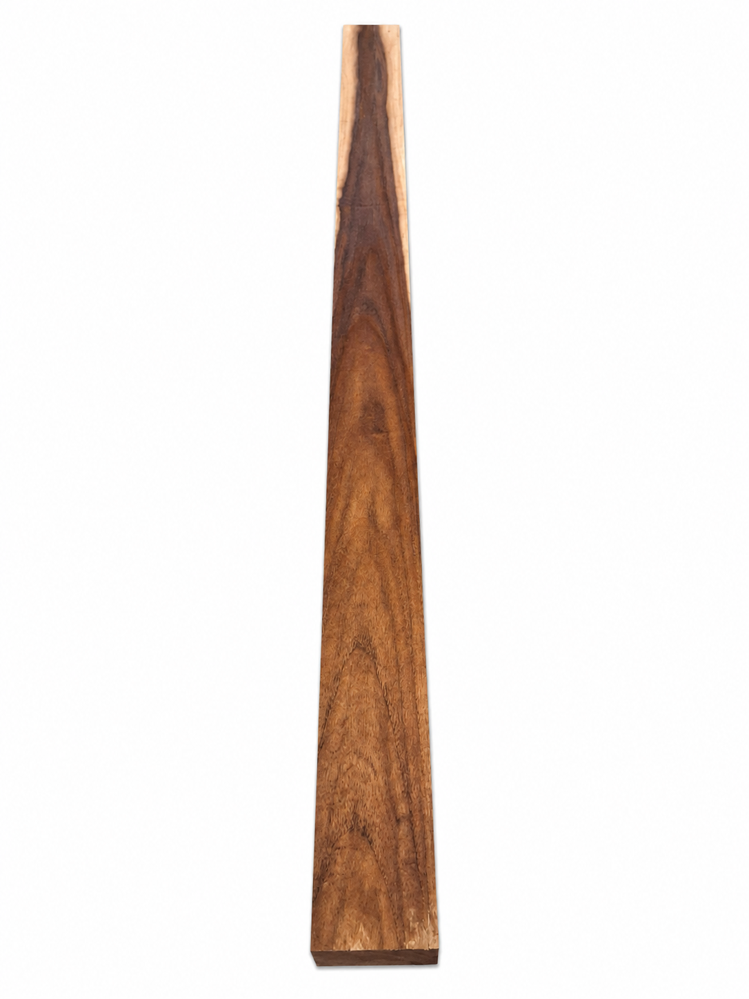 Ash-gray exotic hardwood board with flowing charcoal grain