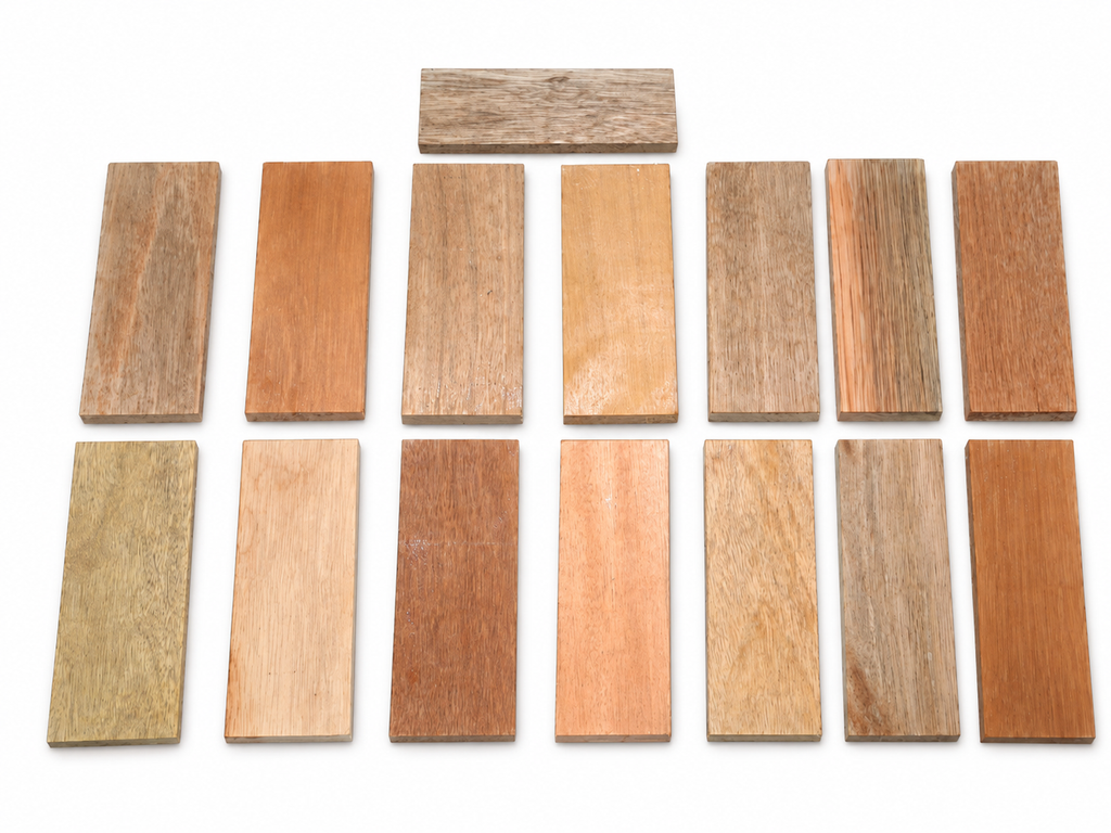 Exotic wood craft boards, exact set of 15, 6.5 × 2.5 in