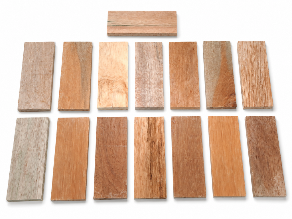 Lot C exotic wood craft boards, set of 15, 6.5 × 2.5 in