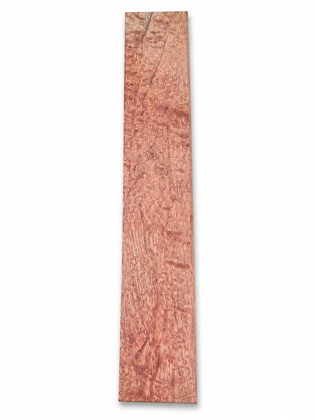 Pommelé exotic hardwood turning blank, 21.75 in, pink salmon copper figure
