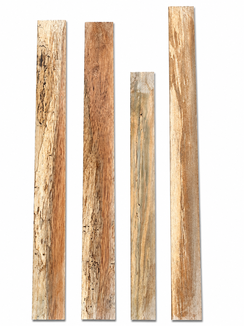 Lot #50, four spalted exotic hardwood boards with insect-gallery character