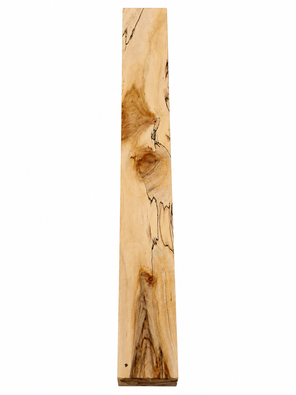 Spalted Maple blank showing dark lines around knots and golden grain