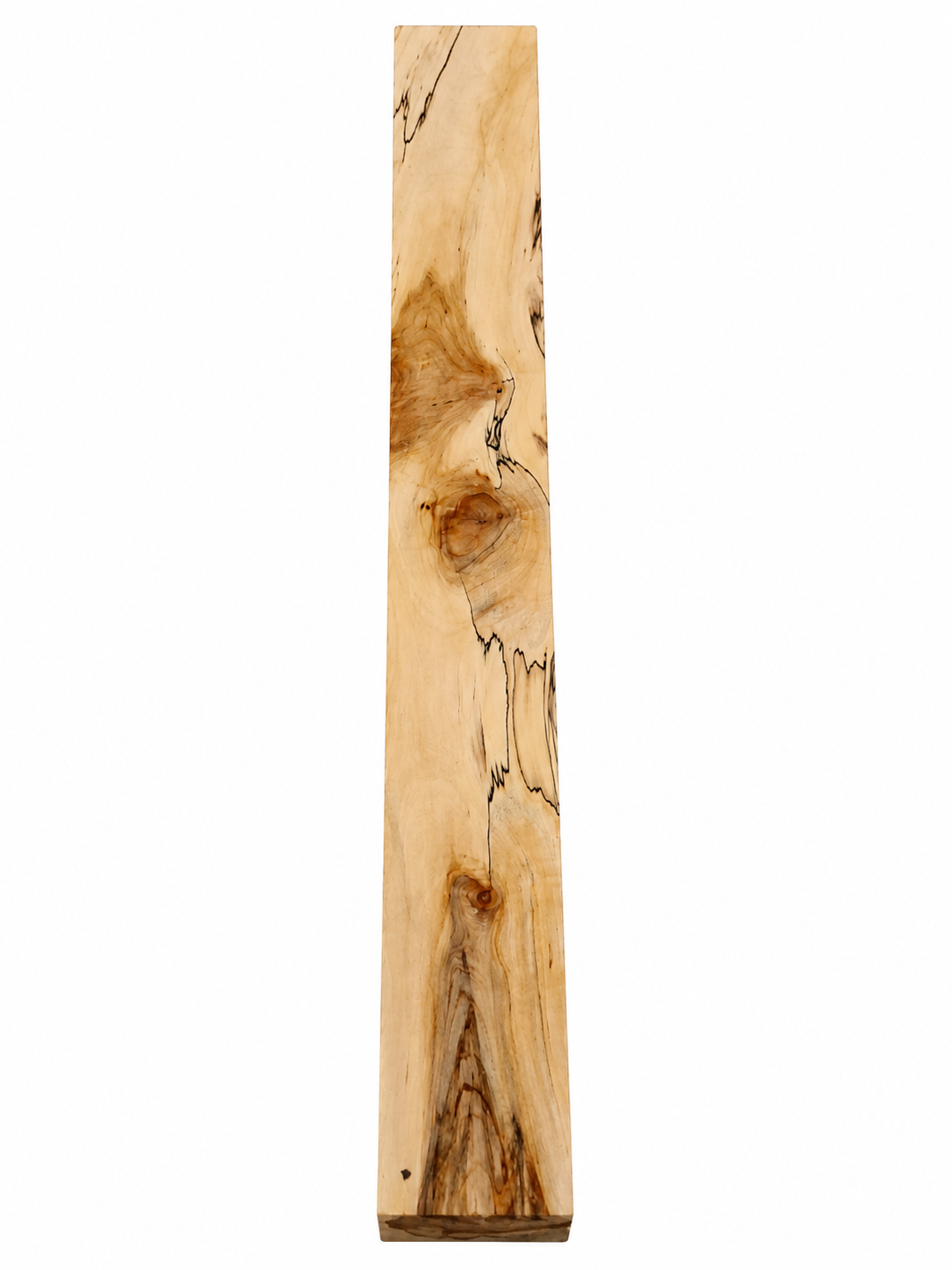 Spalted Maple blank showing dark lines around knots and golden grain