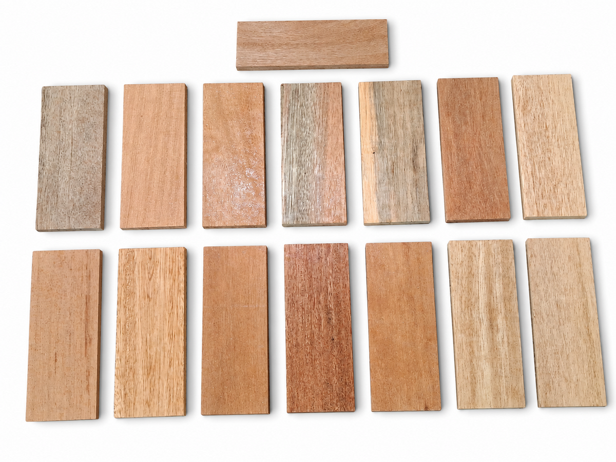 Lot D exotic wood craft boards, set of 15, 6.5 × 2.5 in