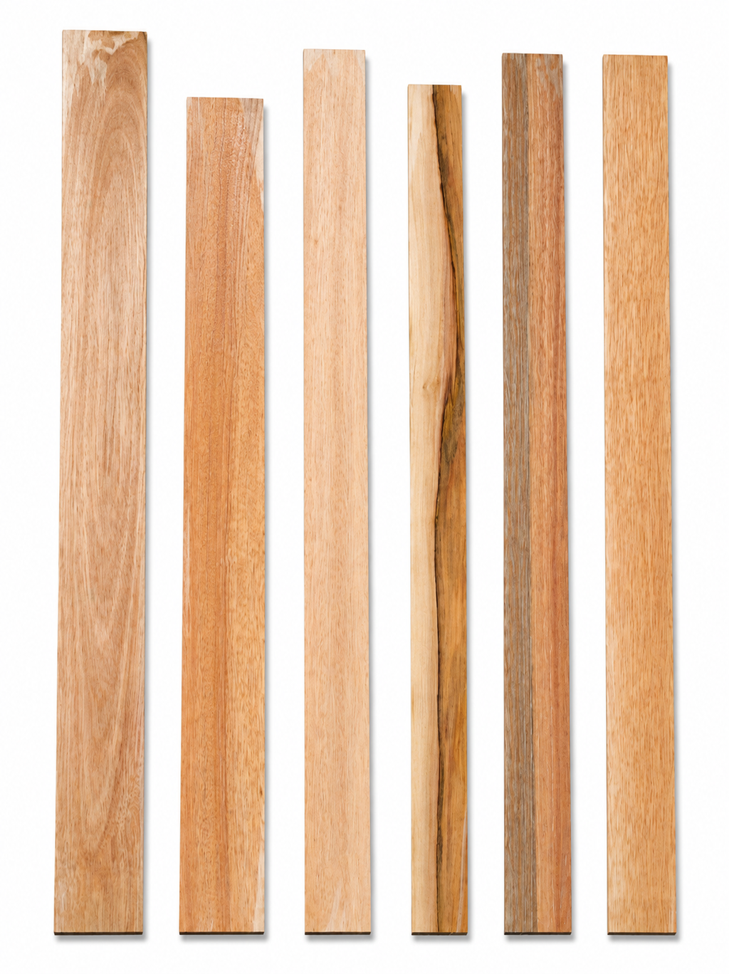 Lot #40, six long exotic hardwood boards with mixed character