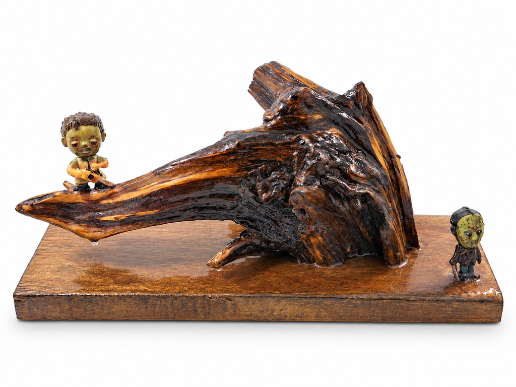Jason and Michael Myers reclaimed wood and epoxy horror sculpture