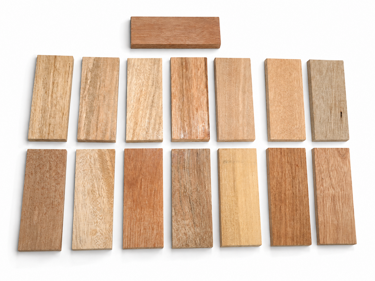 Lot F exotic wood craft boards, set of 15, 6.5 × 2.5 in