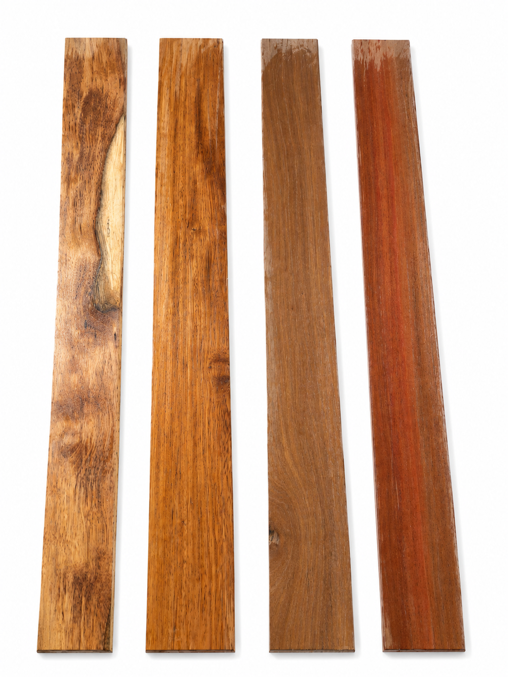 Lot #32, four long dense tropical hardwood boards, exact pieces
