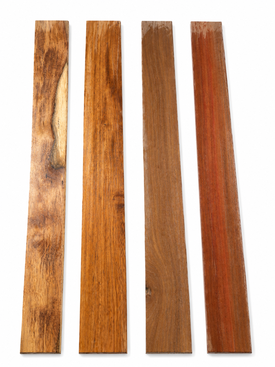 Lot #32, four long dense tropical hardwood boards, exact pieces