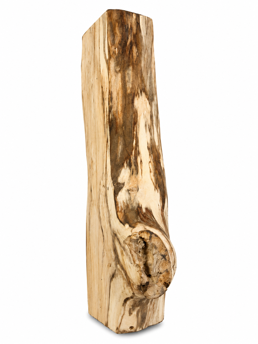 Reverse face of Maple centerpiece with dark markings and knot cavity