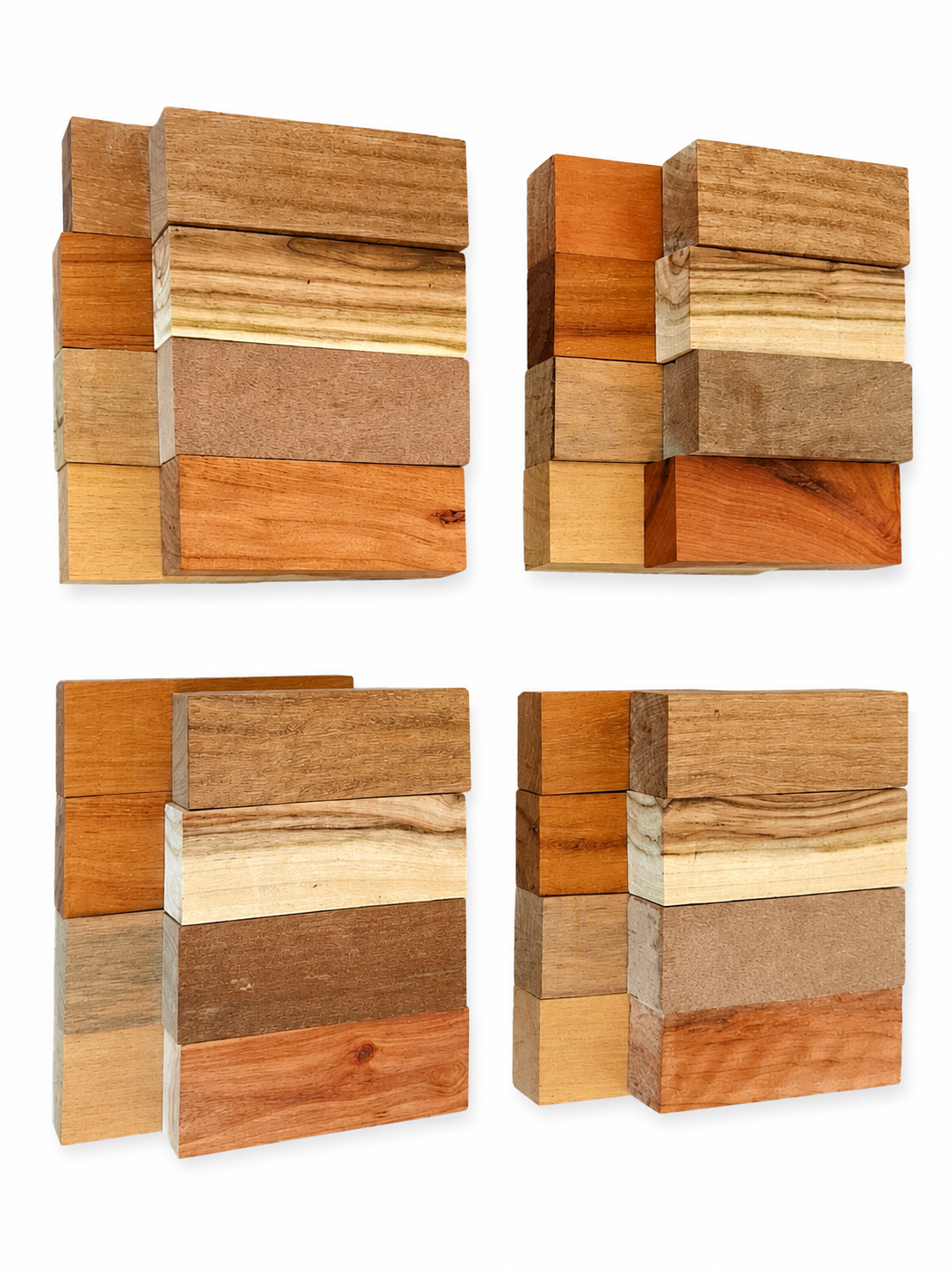 Assorted exotic wood blocks with varied natural color and grain