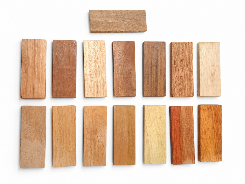 Lot B exotic wood craft boards, set of 15, 6.5 × 2.5 in