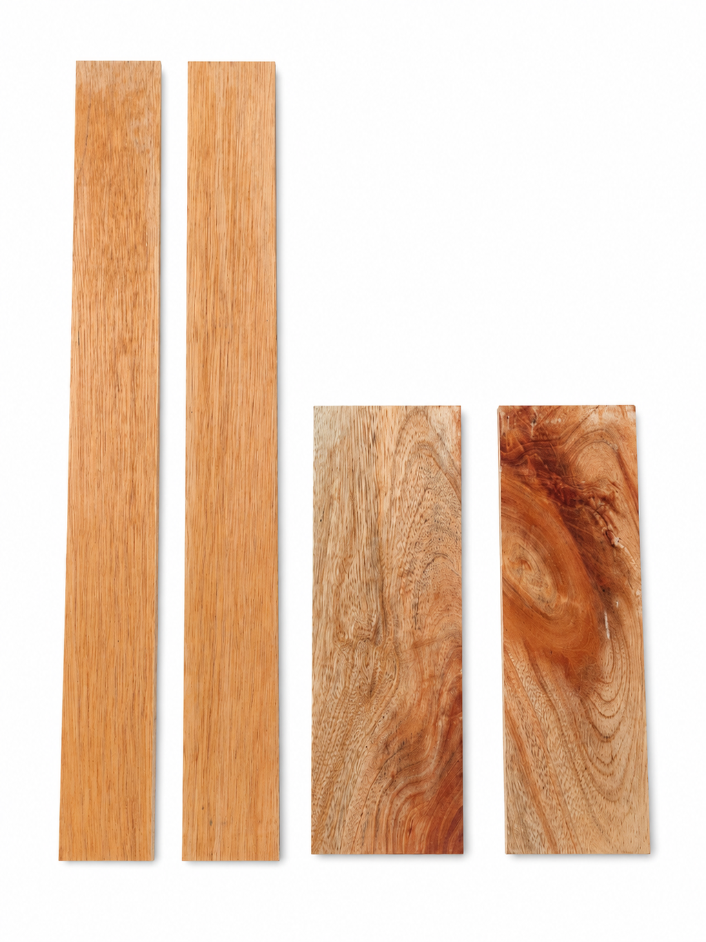 Lot #47, four exotic hardwood boards with golden-to-reddish tones
