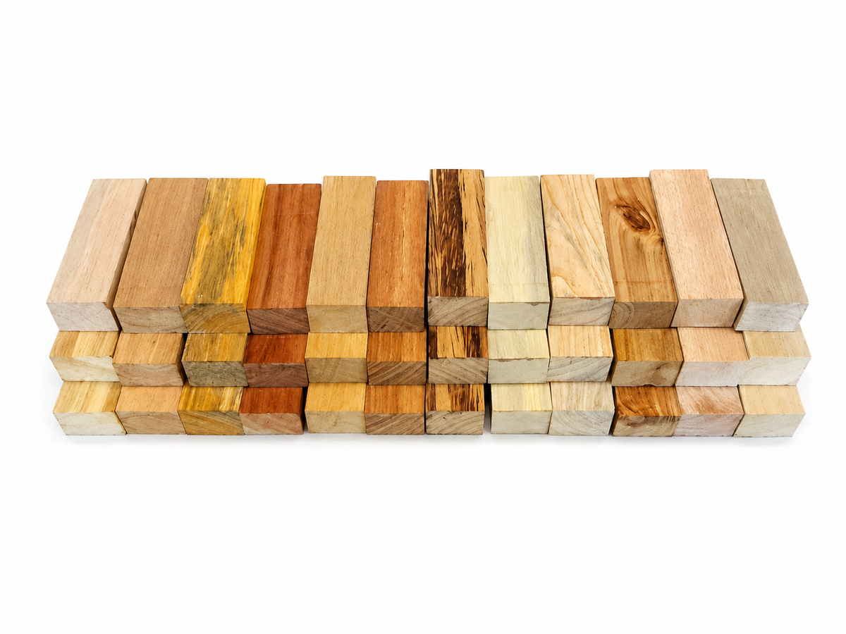 Mixed exotic hardwood blanks with dimensional variation