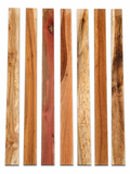 Lot #6, seven figured exotic hardwood boards with varied colors and grain