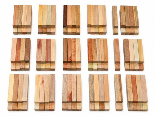 Curated exotic pen blanks with figure, shimmer and warm colors