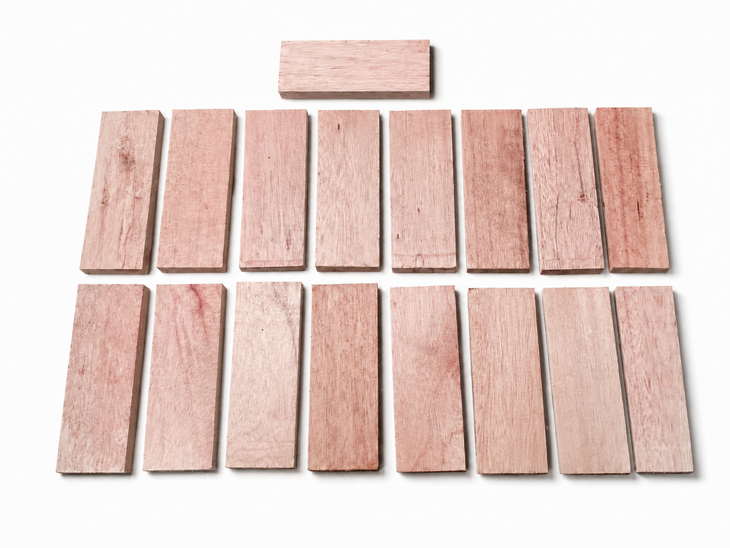 Lot A pink exotic hardwood craft boards, 17 pieces, 6.5 × 2.5 in