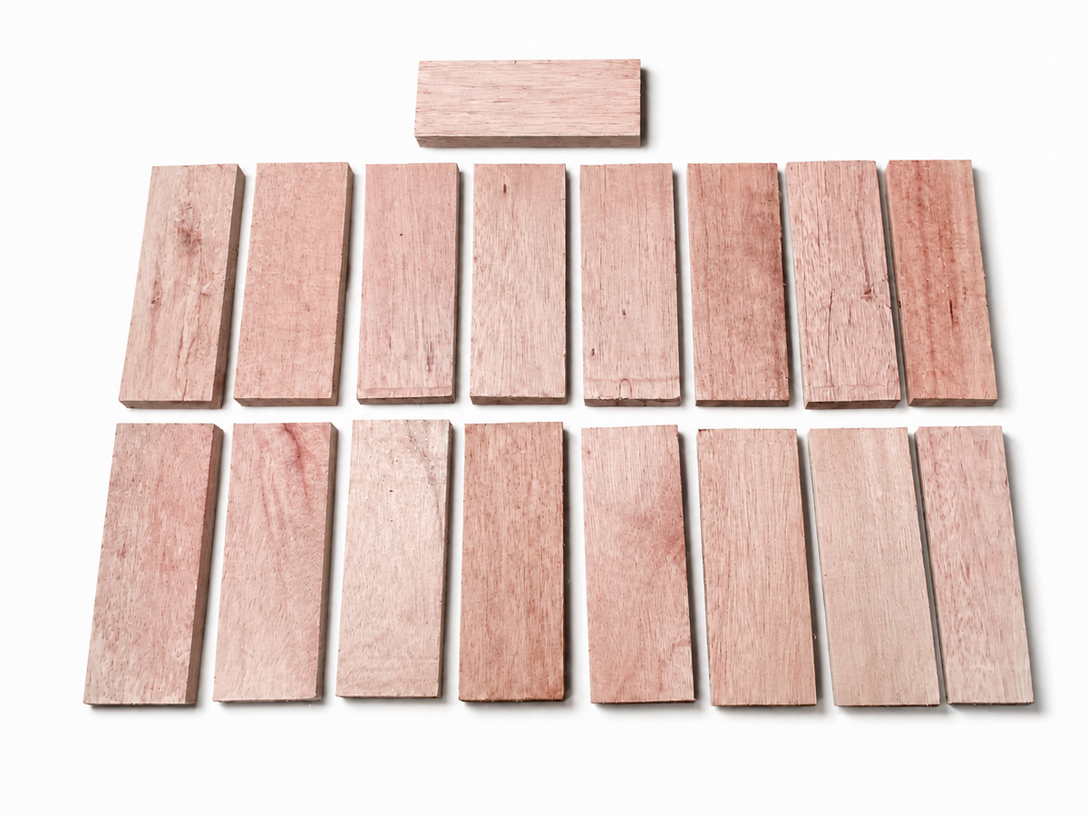 Lot A pink exotic hardwood craft boards, 17 pieces, 6.5 × 2.5 in