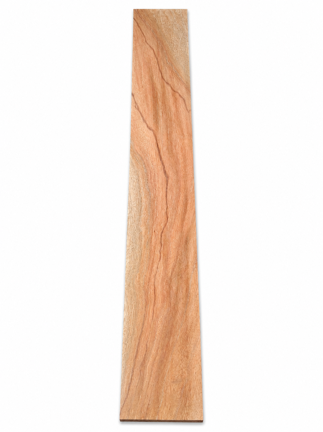 Lot #8 figured exotic hardwood board with peach-red tones and flowing grain