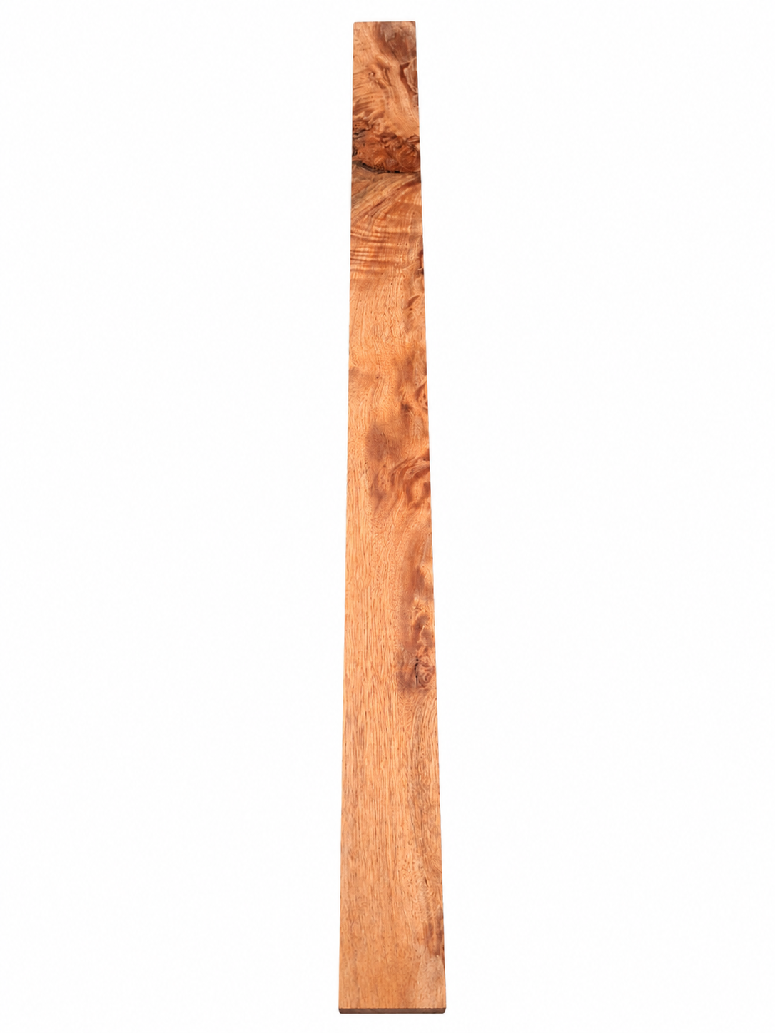 Exotic hardwood board with strong chatoyance and figured grain