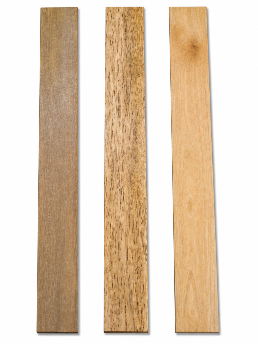 Lot #43, three long hardwood boards with grey-brown and golden tones