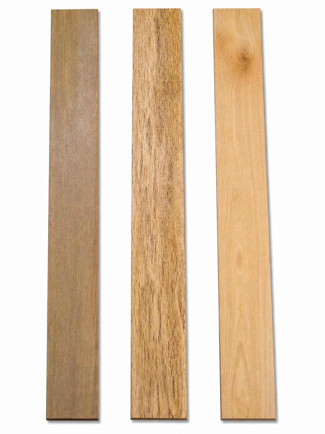 Lot #43, three long hardwood boards with grey-brown and golden tones